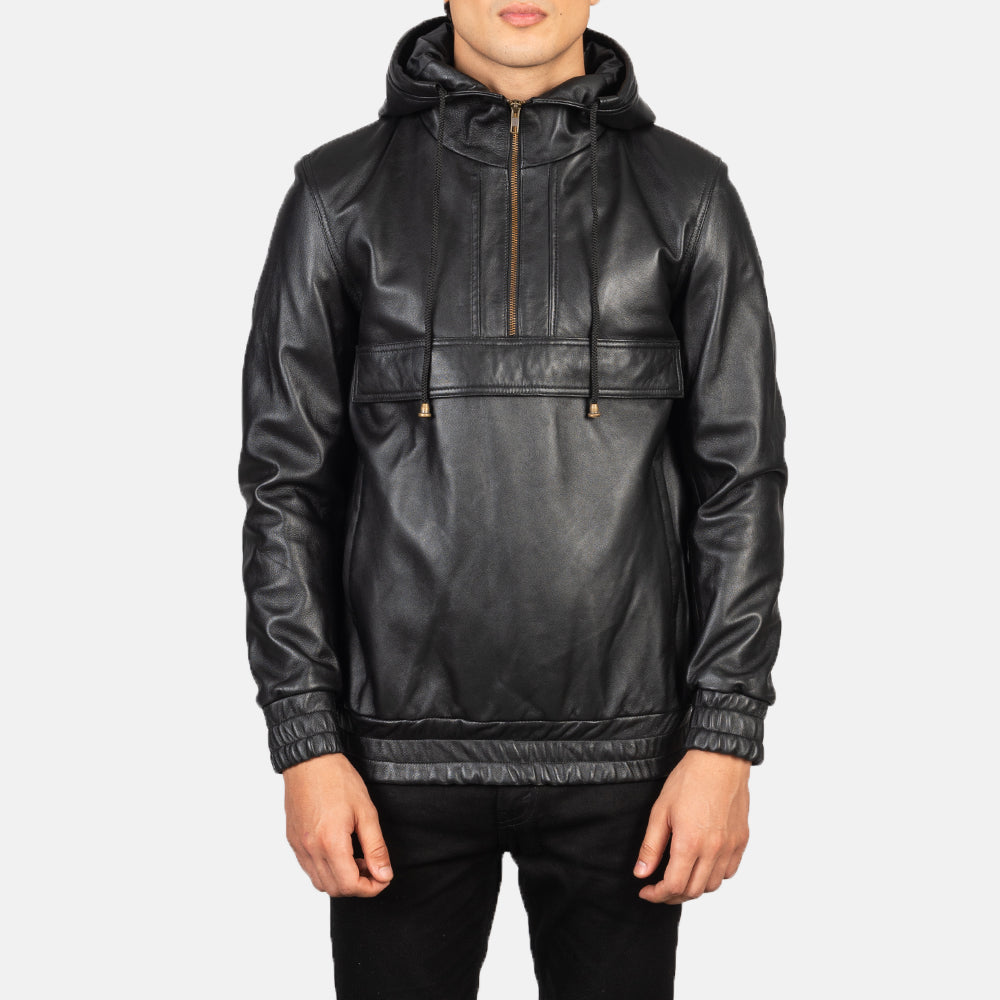 Kentaro Hooded Leather Pullover Jacket