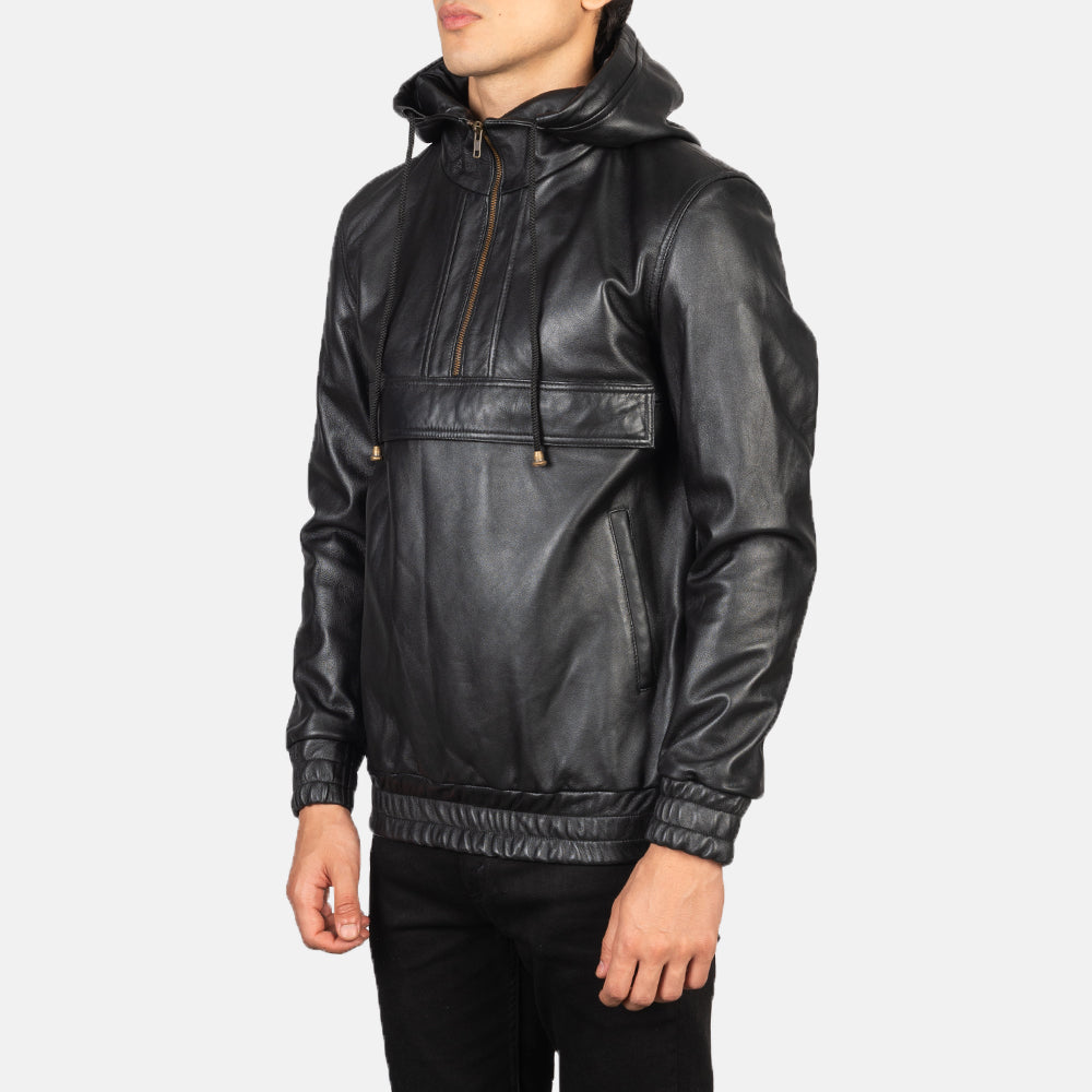 Kentaro Hooded Leather Pullover Jacket