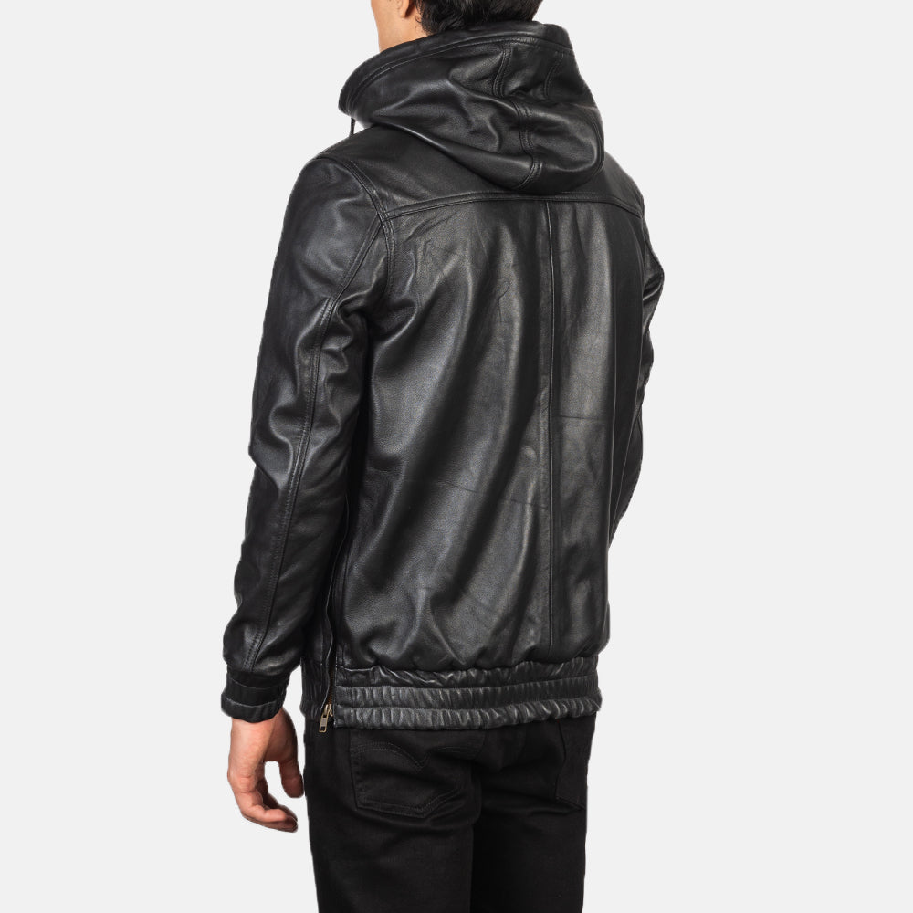 Kentaro Hooded Leather Pullover Jacket