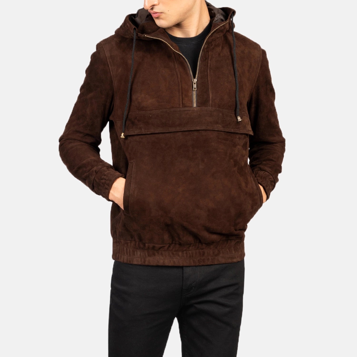 Kentaro Hooded Leather Pullover Jacket