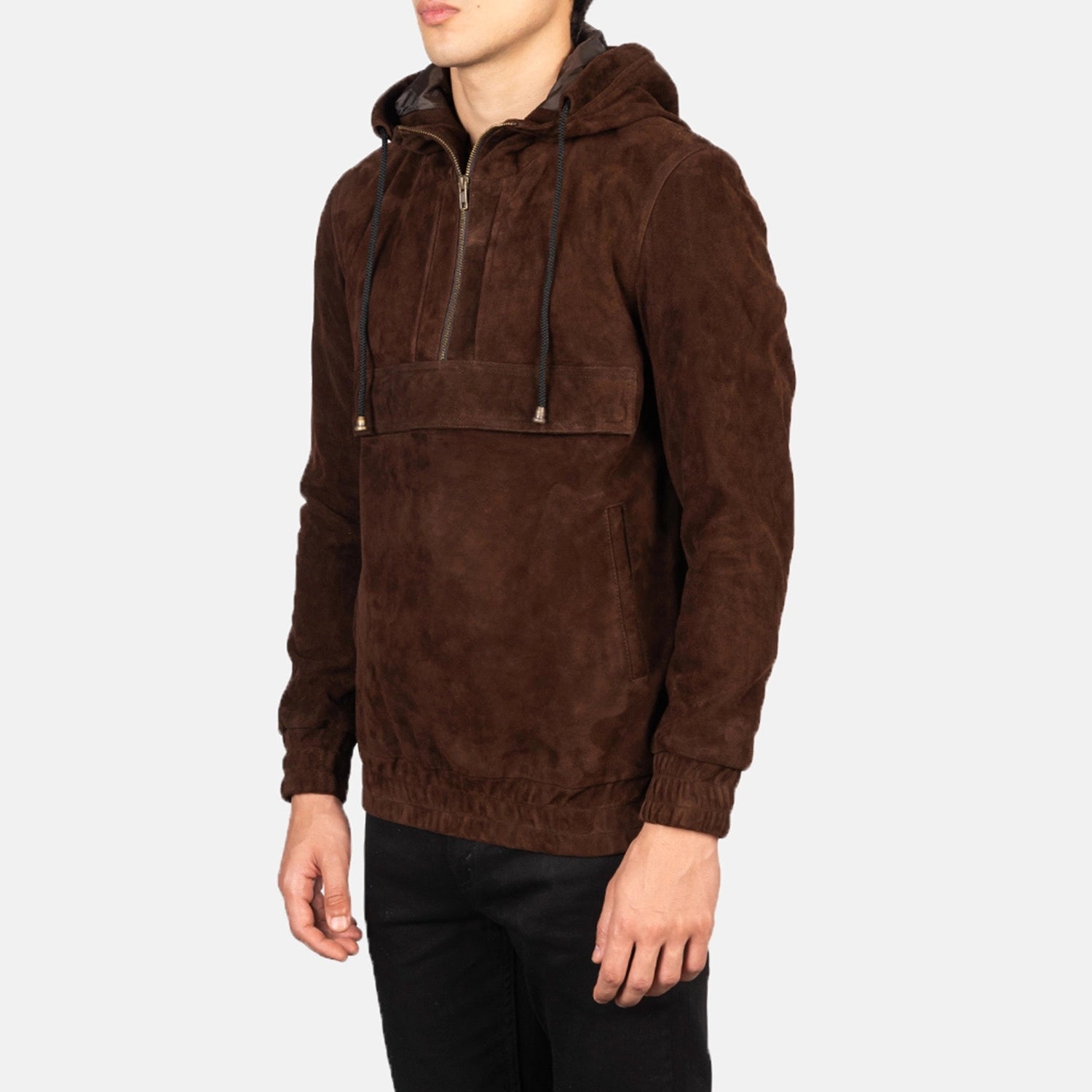 Kentaro Hooded Leather Pullover Jacket