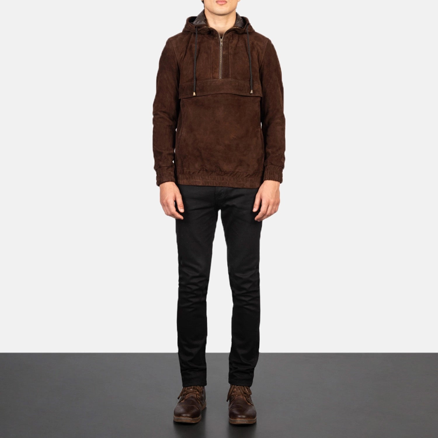 Kentaro Hooded Leather Pullover Jacket