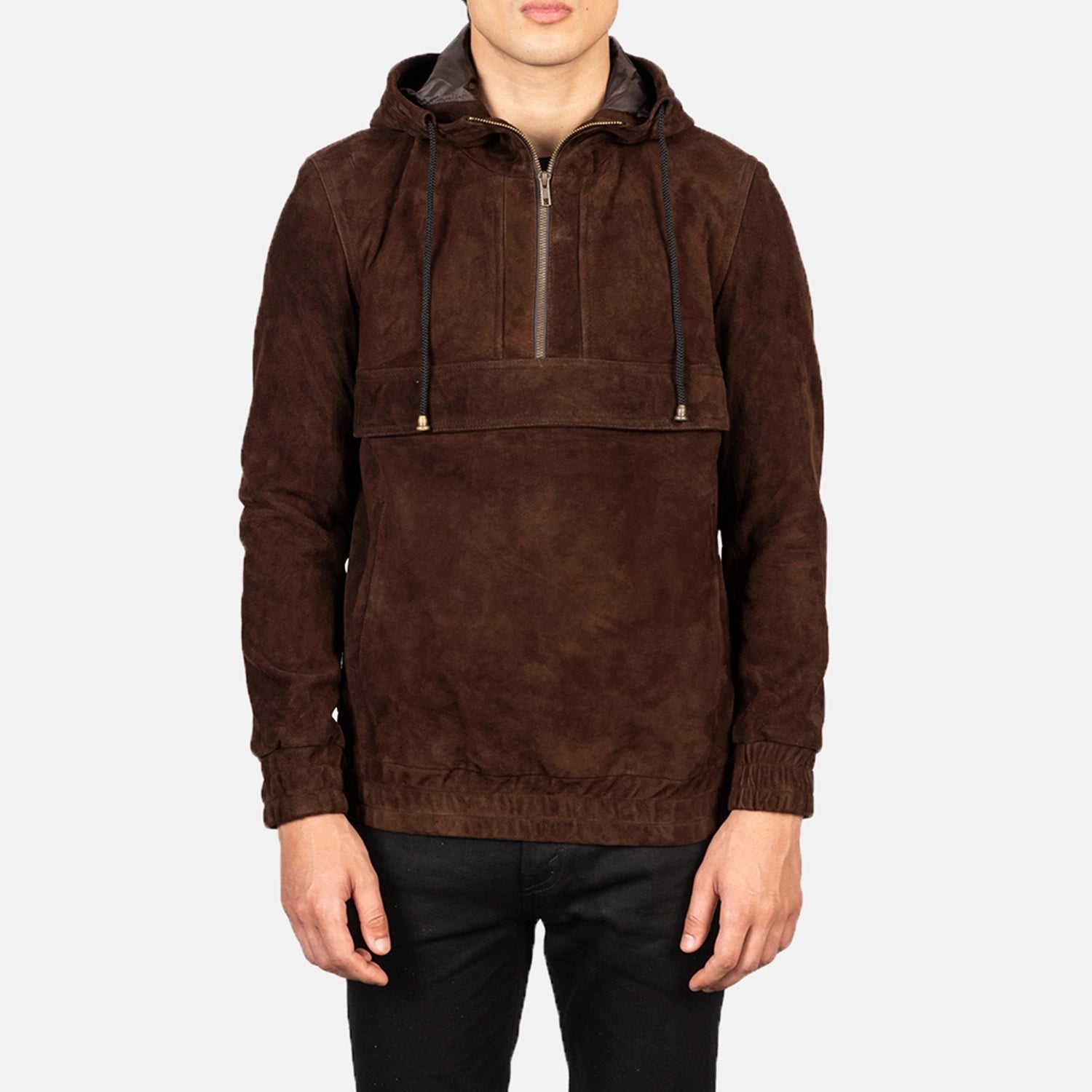 Kentaro Hooded Leather Pullover Jacket