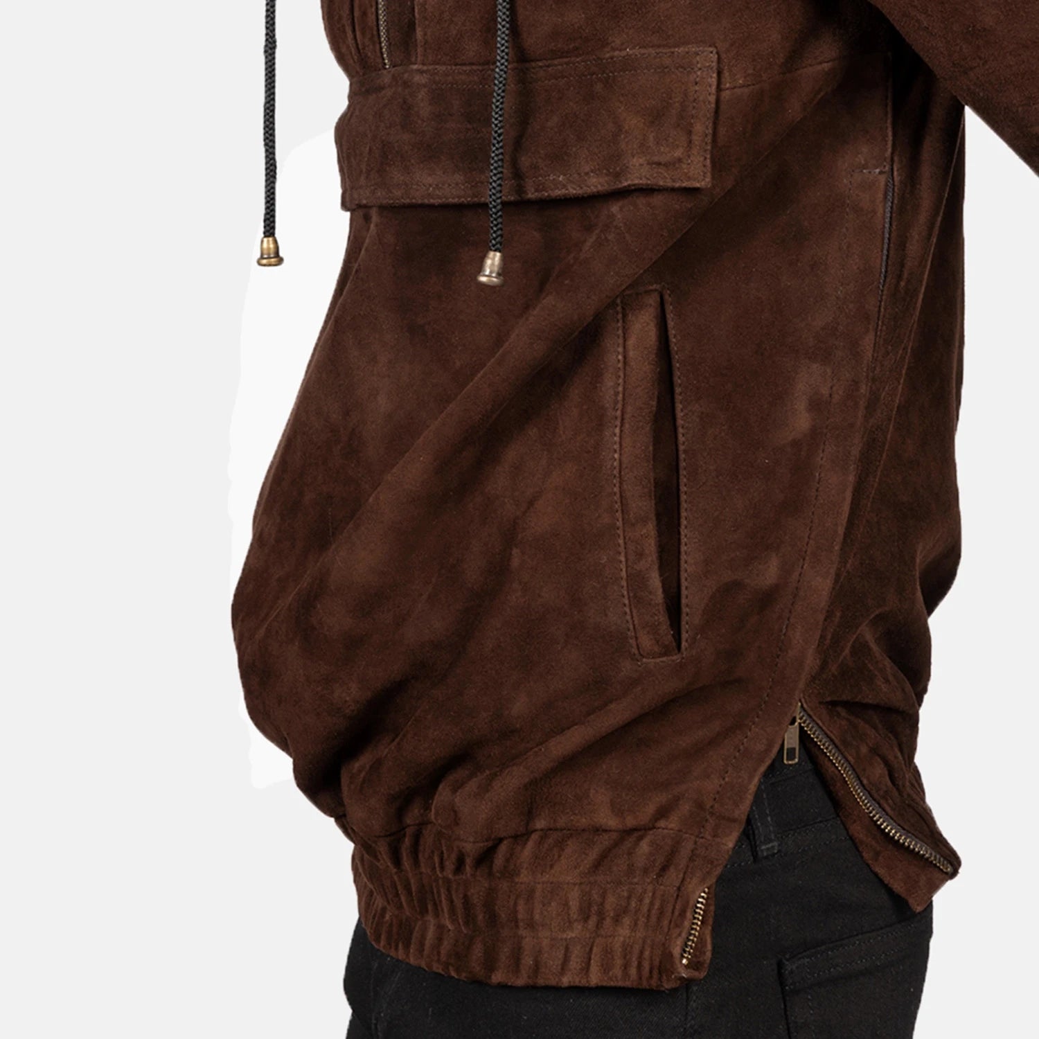 Kentaro Hooded Leather Pullover Jacket