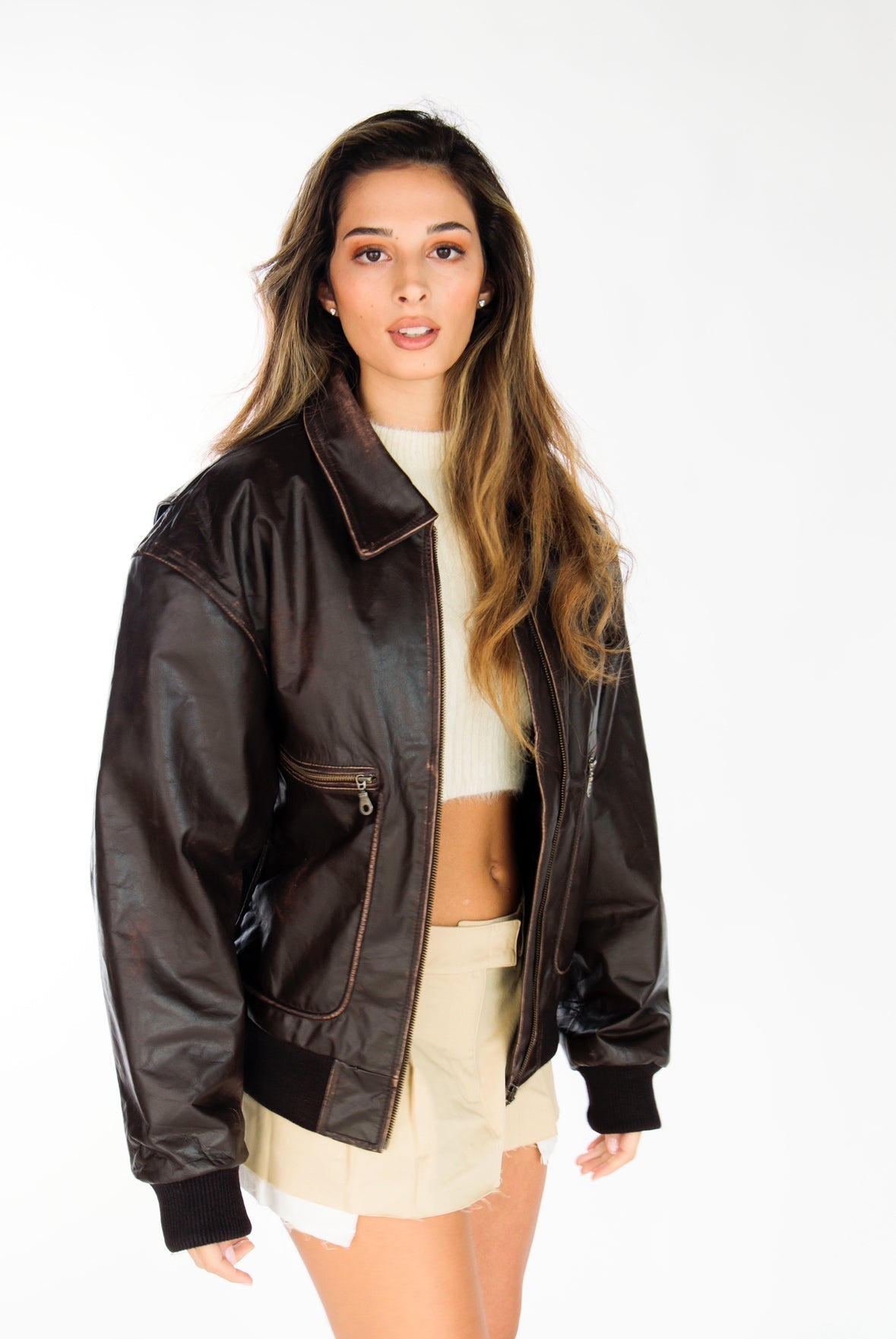 Orin Vintage Brown Oversized Bomber Jacket