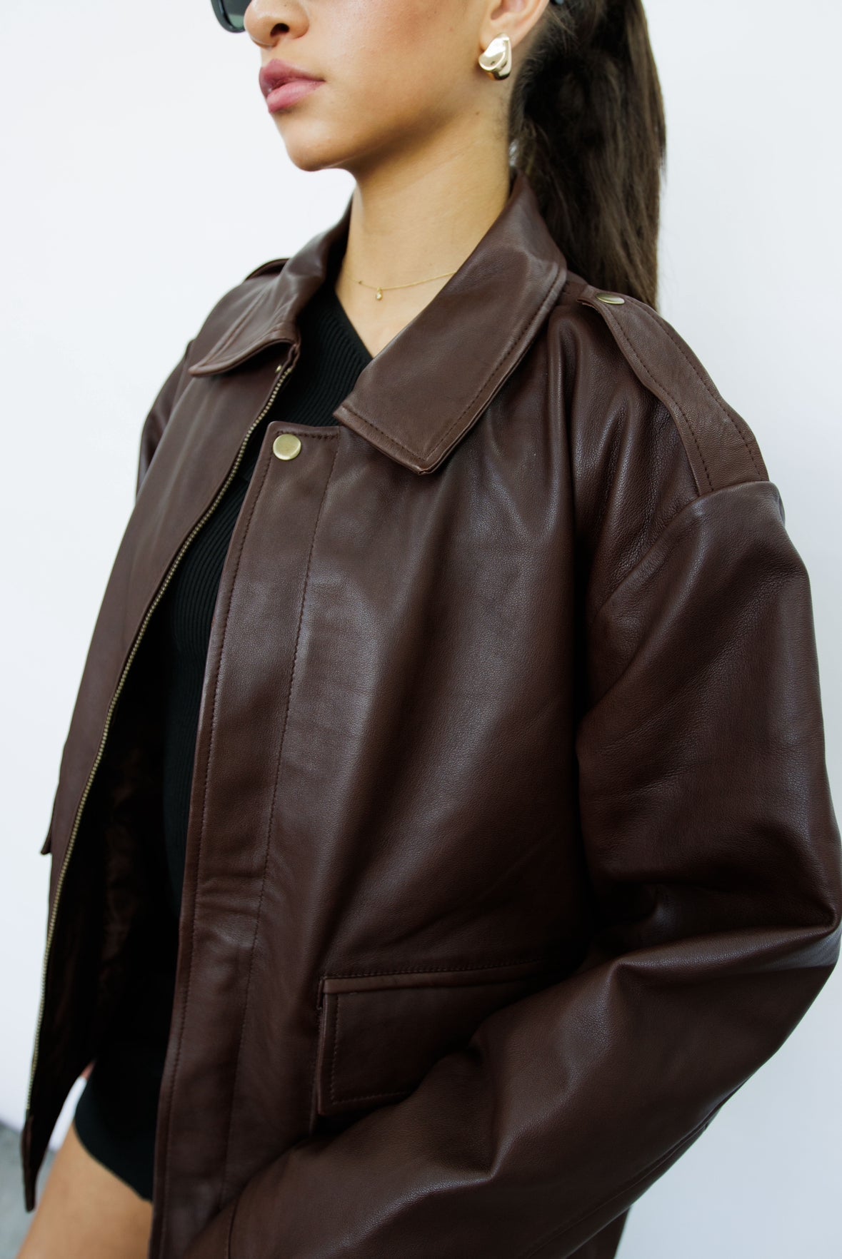 Elora Brown Oversized Vintage Leather Jacket