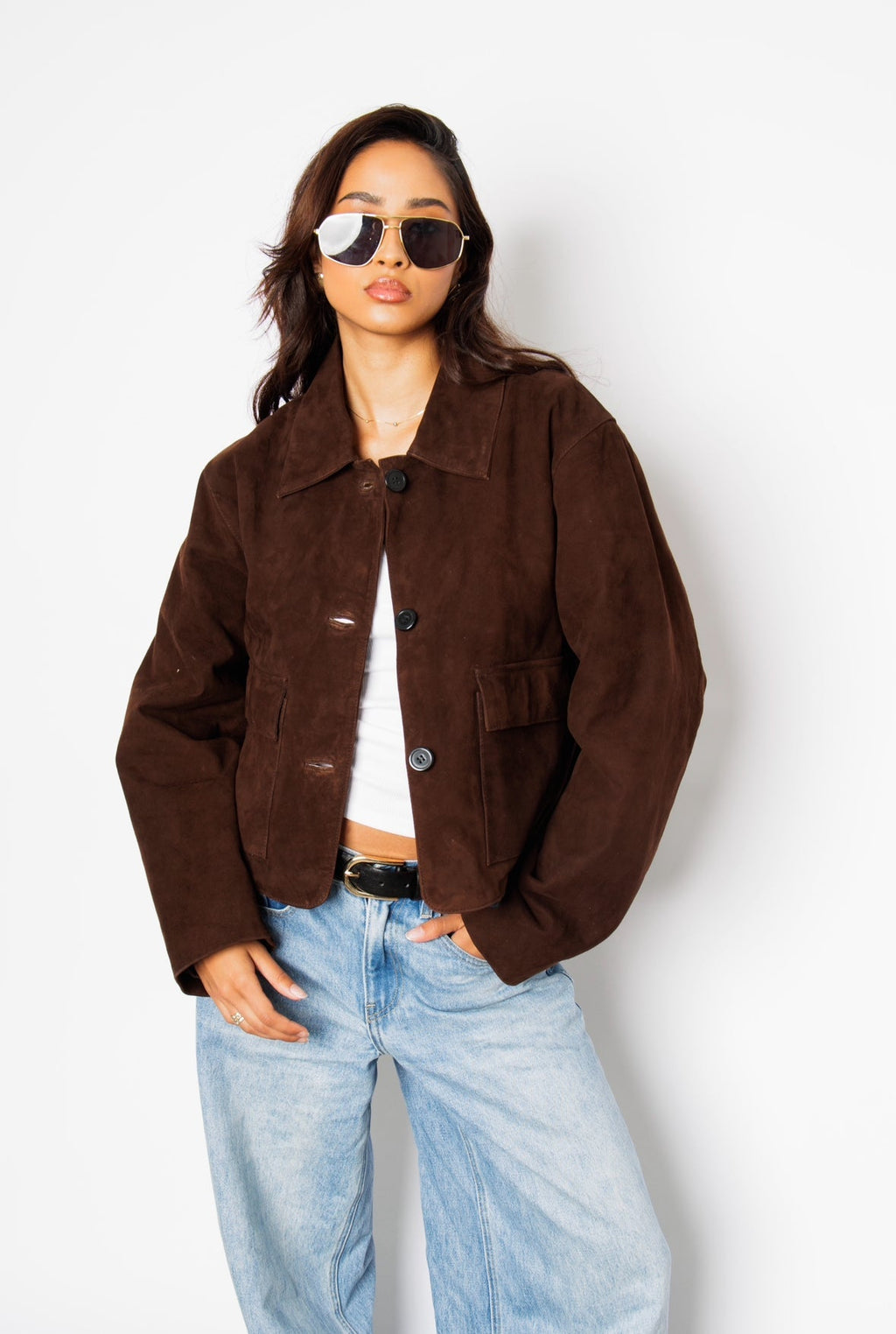 Aveline Brown Suede Cropped Jacket