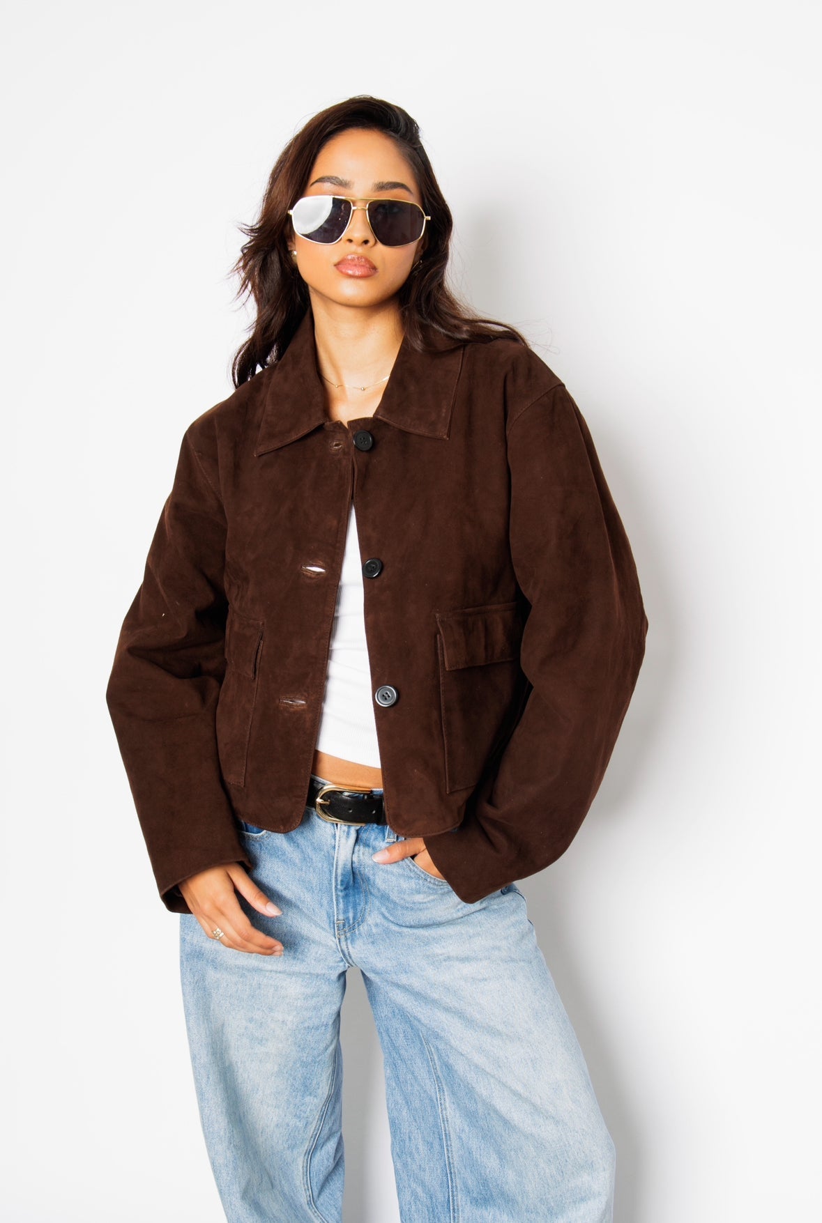 Aveline Brown Suede Cropped Jacket