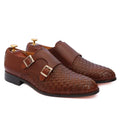 Averin Textured Brown Leather Monk Strap Shoes
