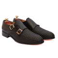 Averin Textured Black Leather Monk Strap Shoes