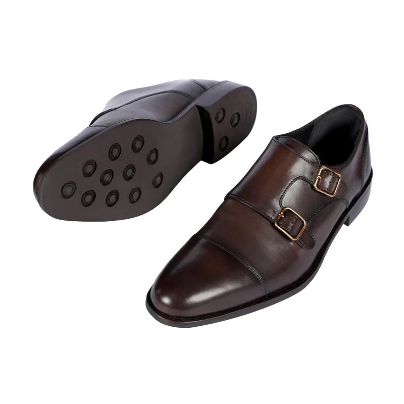 Ardell Brown Leather Monk Strap Shoes
