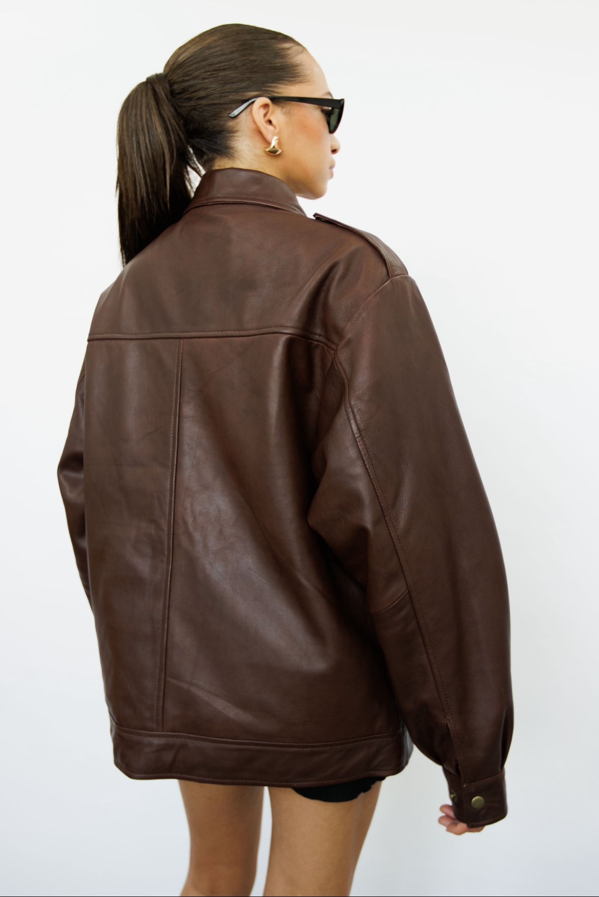 Elora Brown Oversized Vintage Leather Jacket