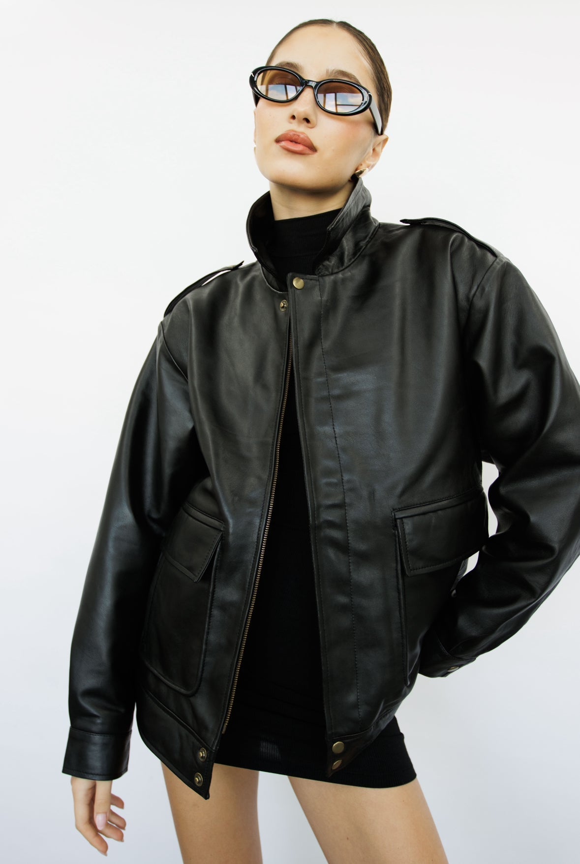 Elora Black Oversized Vintage Leather Jacket