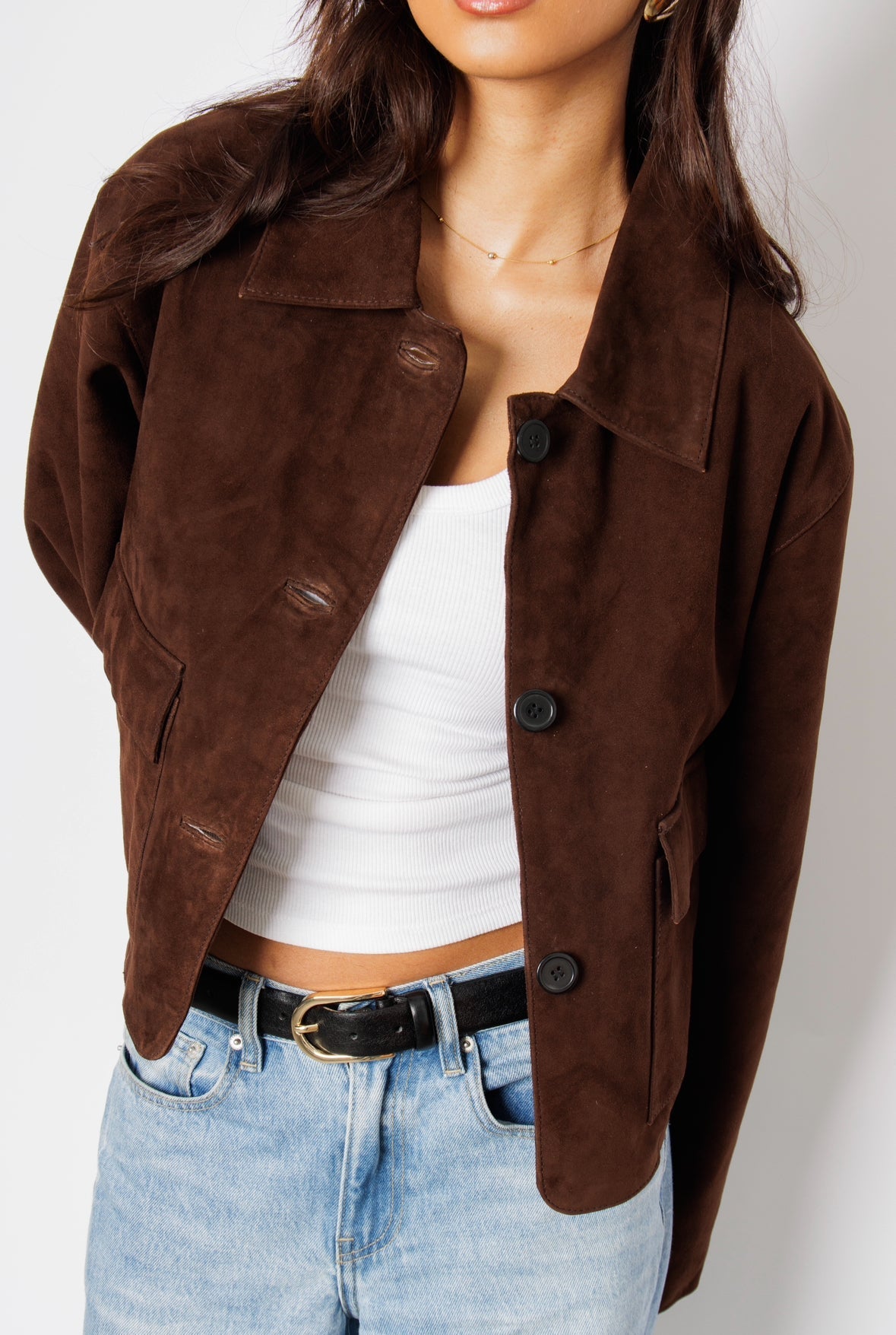 Aveline Brown Suede Cropped Jacket