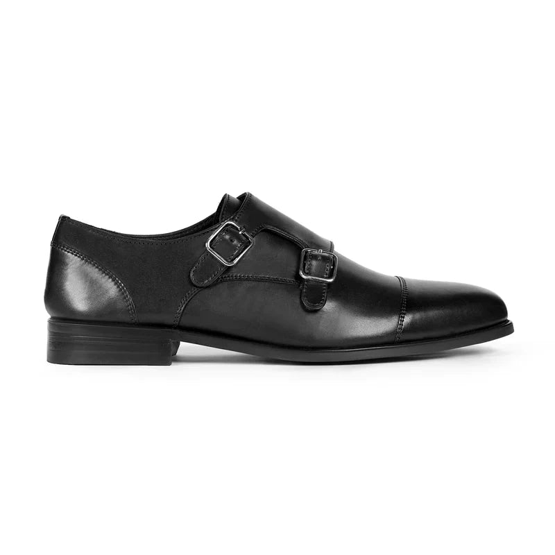 Ardell Black Leather Monk Strap Shoes