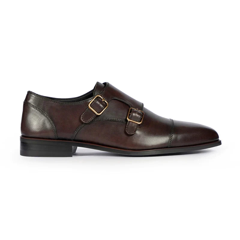 Ardell Brown Leather Monk Strap Shoes