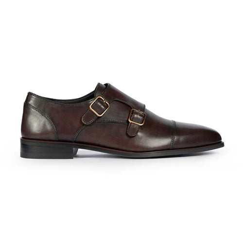 Ardell Brown Leather Monk Strap Shoes