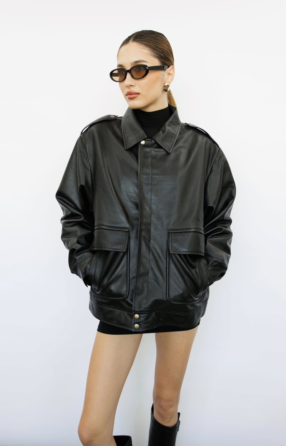 Elora Black Oversized Vintage Leather Jacket