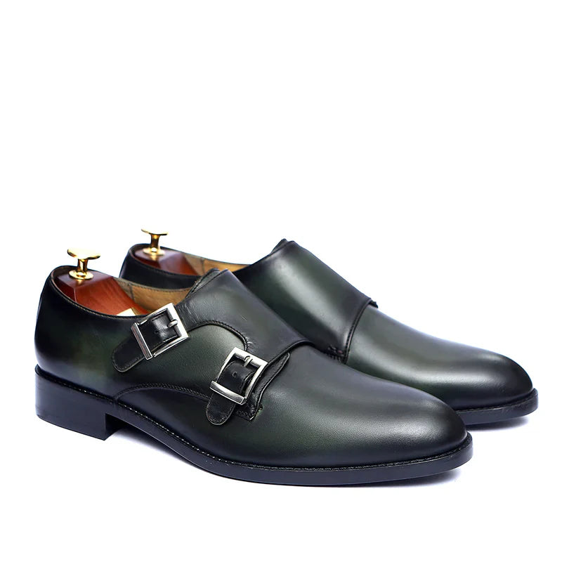 Fabrion Classic Leather Monk Strap Shoes