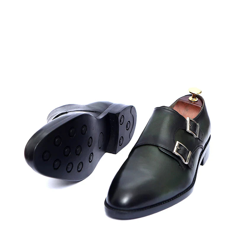 Fabrion Classic Leather Monk Strap Shoes