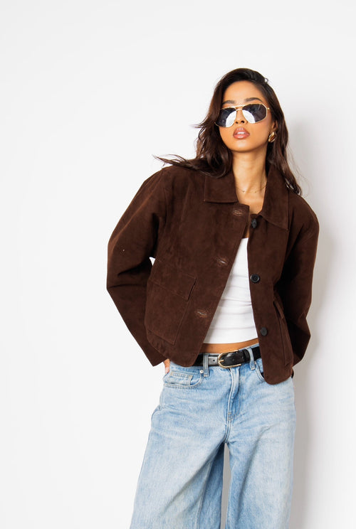 Aveline Brown Suede Cropped Jacket