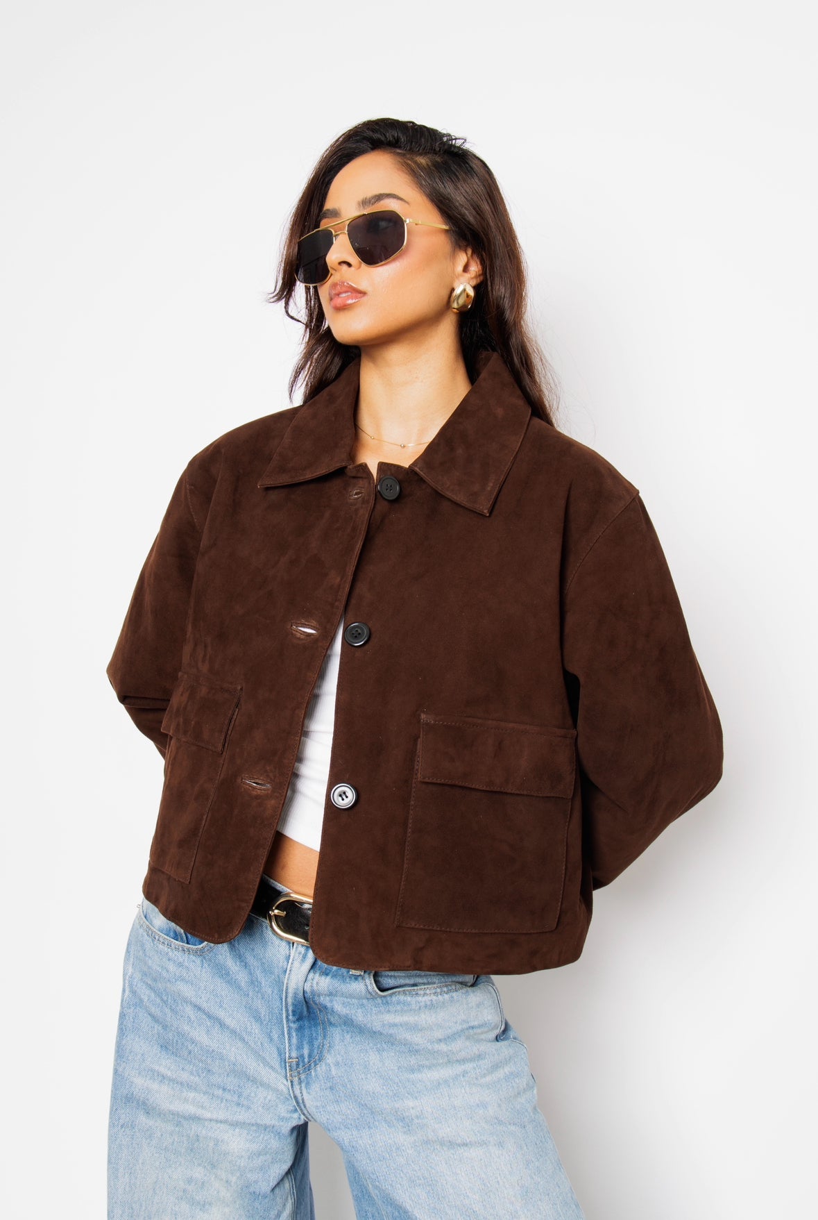 Aveline Brown Suede Cropped Jacket