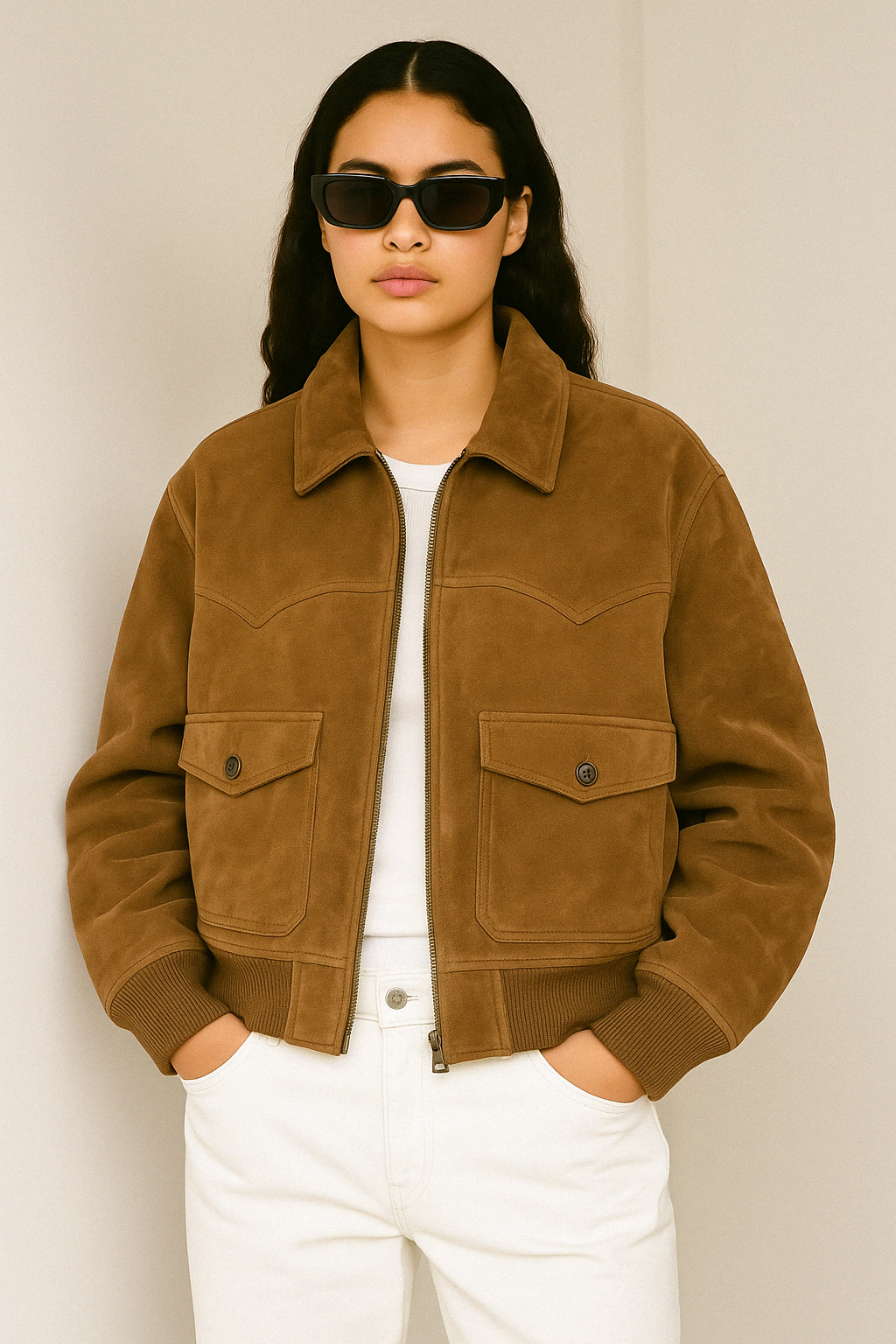 Arden Suede Oversized Bomber Jacket