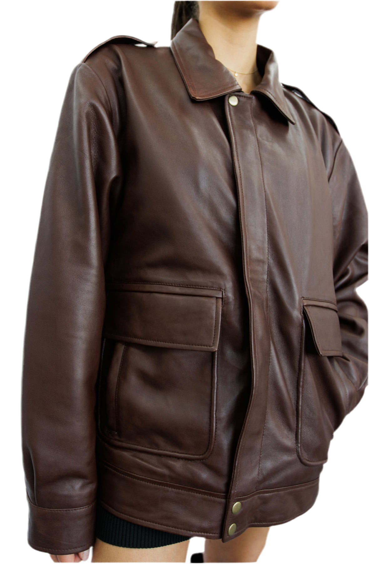 Elora Brown Oversized Vintage Leather Jacket