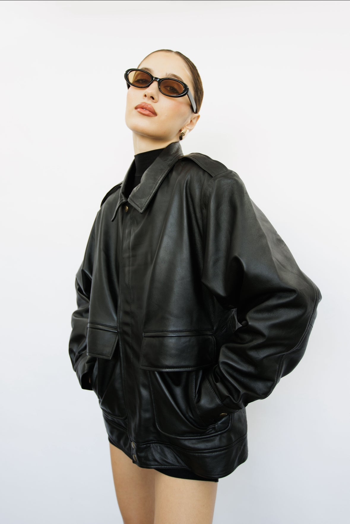 Elora Black Oversized Vintage Leather Jacket