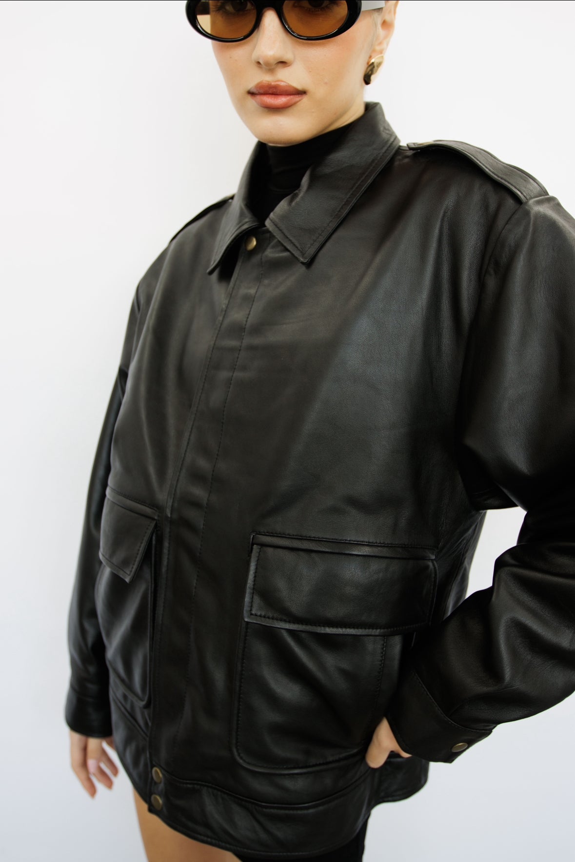 Elora Black Oversized Vintage Leather Jacket