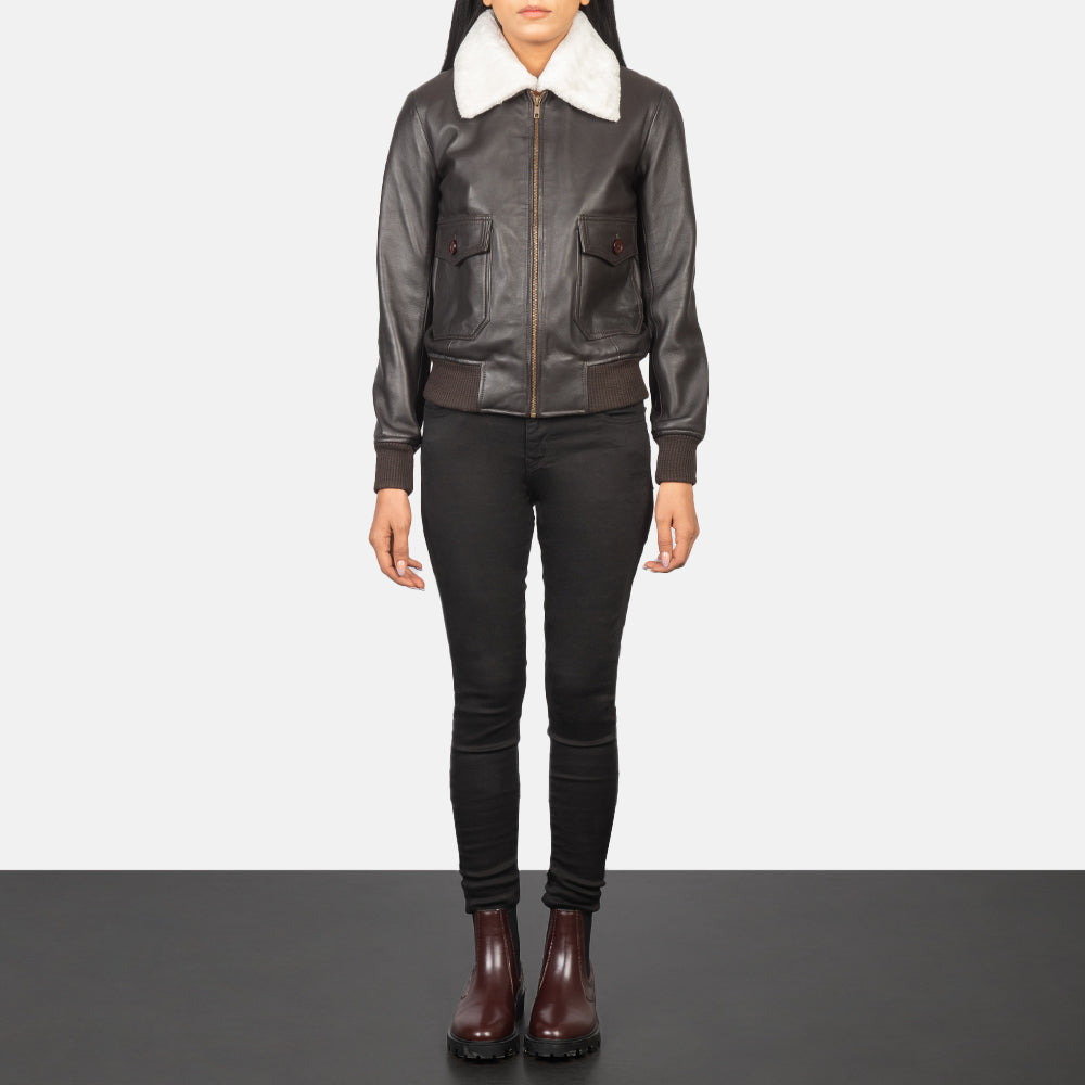 Elara Classic Bomber Leather Jacket