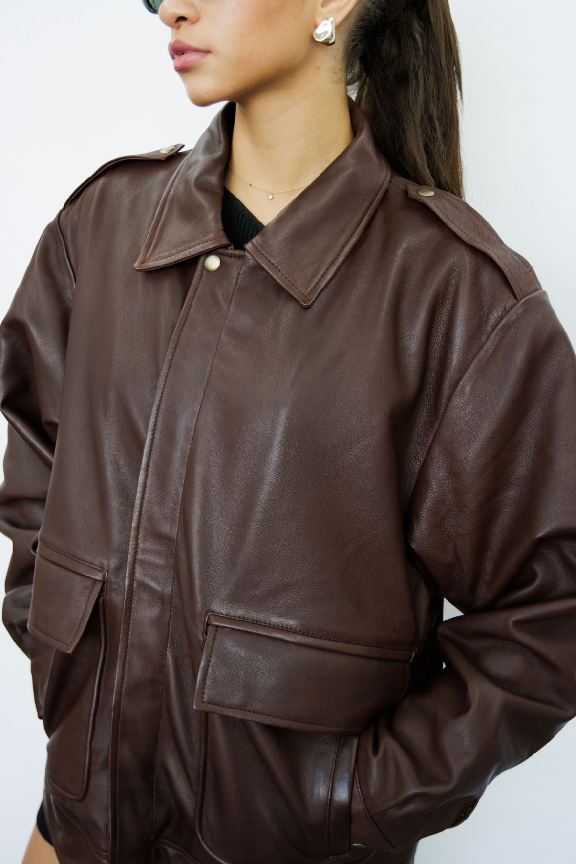 Elora Brown Oversized Vintage Leather Jacket