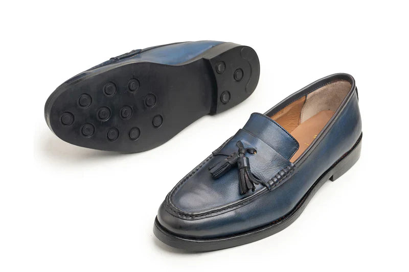 Rogan Navy Leather Loafers