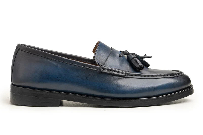 Rogan Navy Leather Loafers