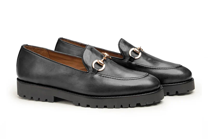 Veloro Black Leather Loafers