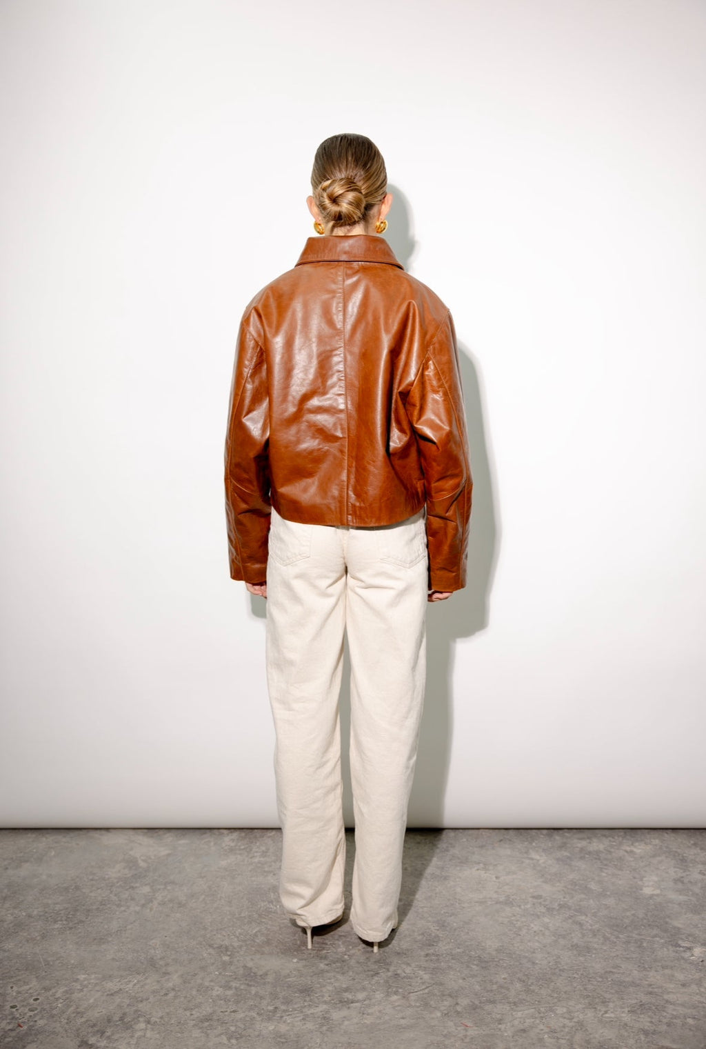 Castor Tan Brown Boxy Leather Jacket