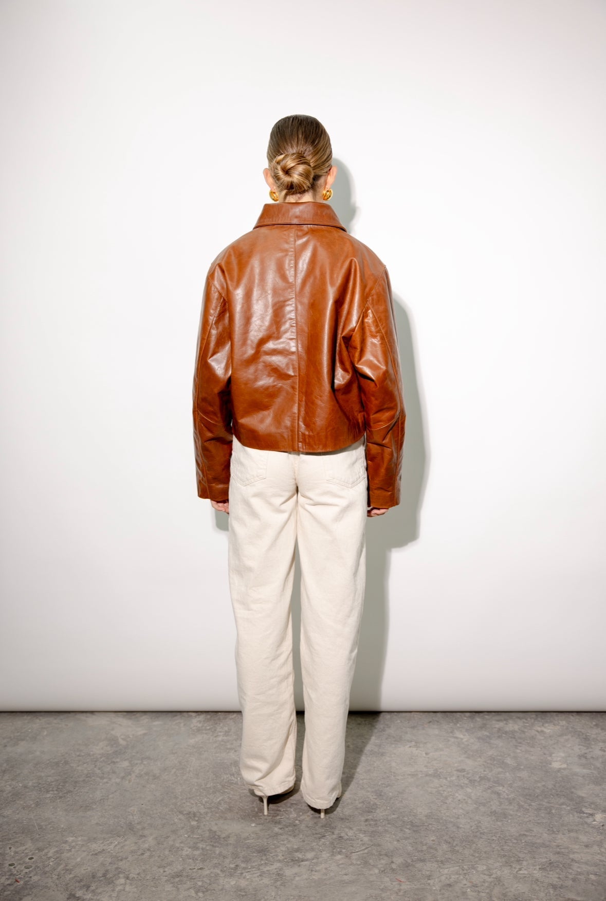 Castor Tan Brown Boxy Leather Jacket