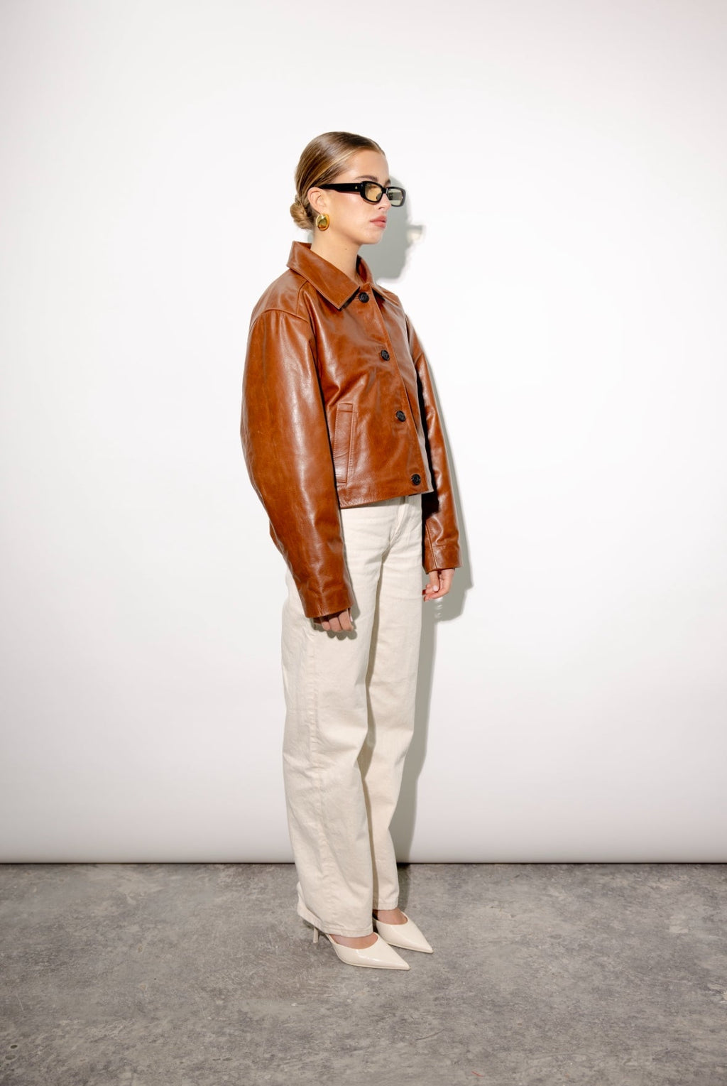Castor Tan Brown Boxy Leather Jacket