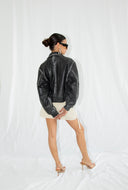 Varelle Boxy Distressed Grey Leather Jacket