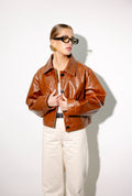 Castor Tan Brown Boxy Leather Jacket