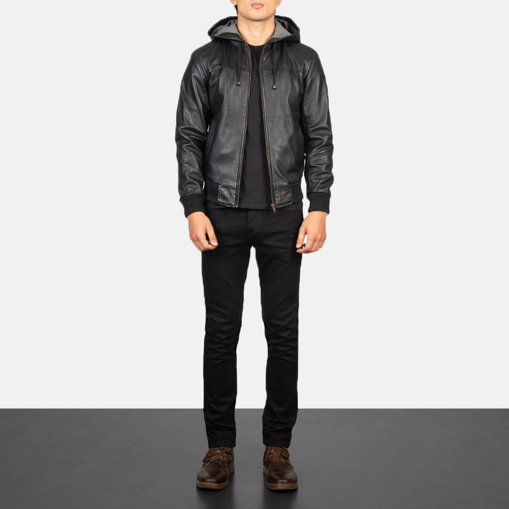 Artemis Hooded Leather Bomber Jacket