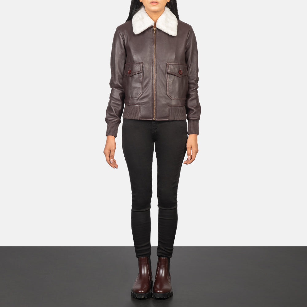Elara Classic Bomber Leather Jacket