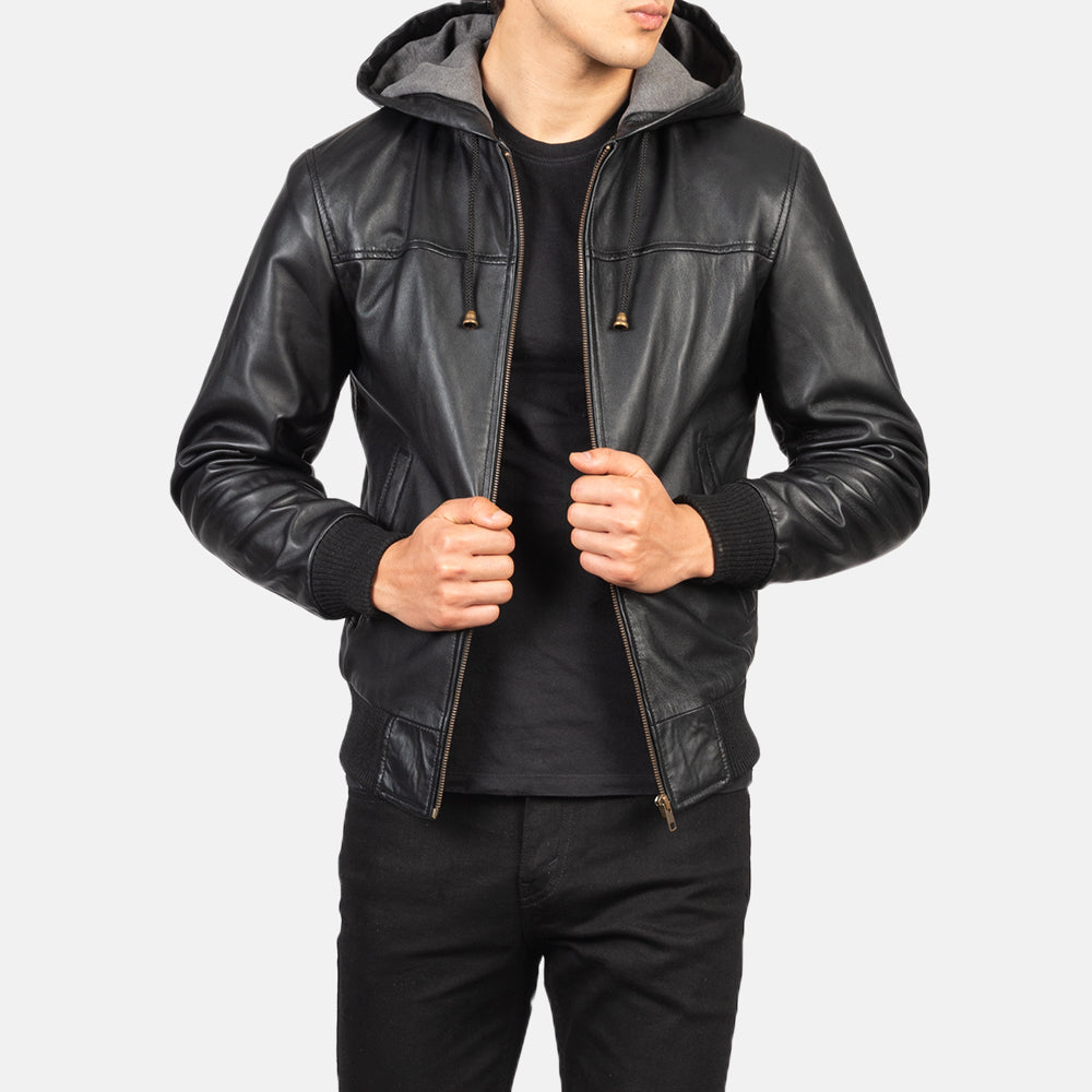 Artemis Hooded Leather Bomber Jacket