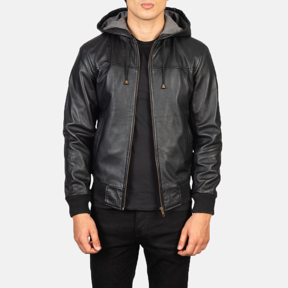 Artemis Hooded Leather Bomber Jacket