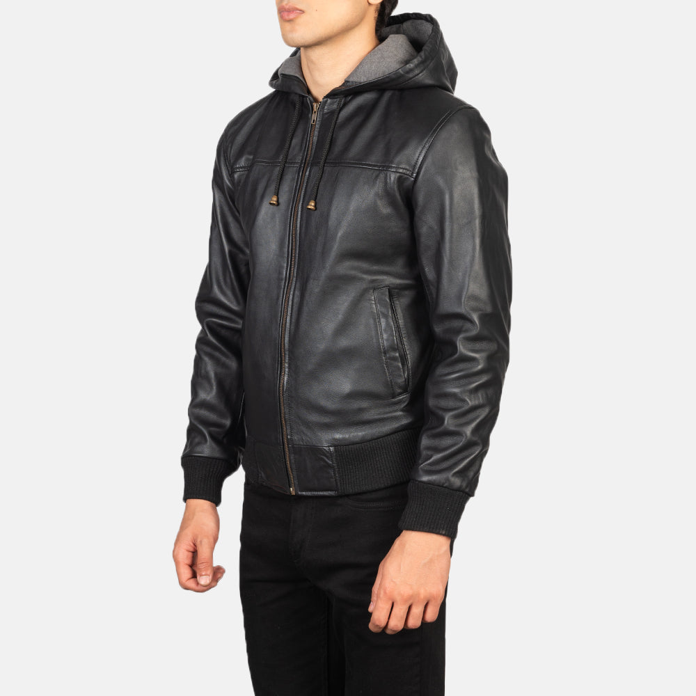 Artemis Hooded Leather Bomber Jacket