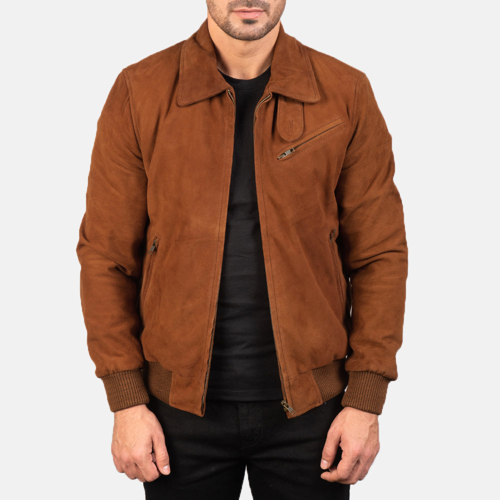 Ryder Tan Suede Bomber Jacket