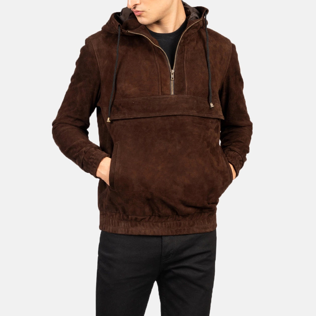 Kentaro Hooded Leather Pullover Jacket