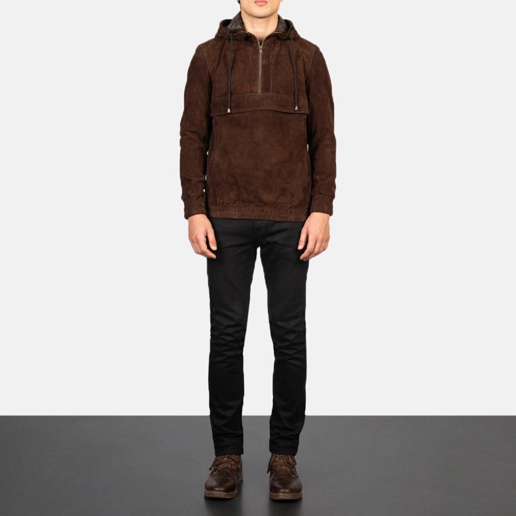 Kentaro Hooded Leather Pullover Jacket