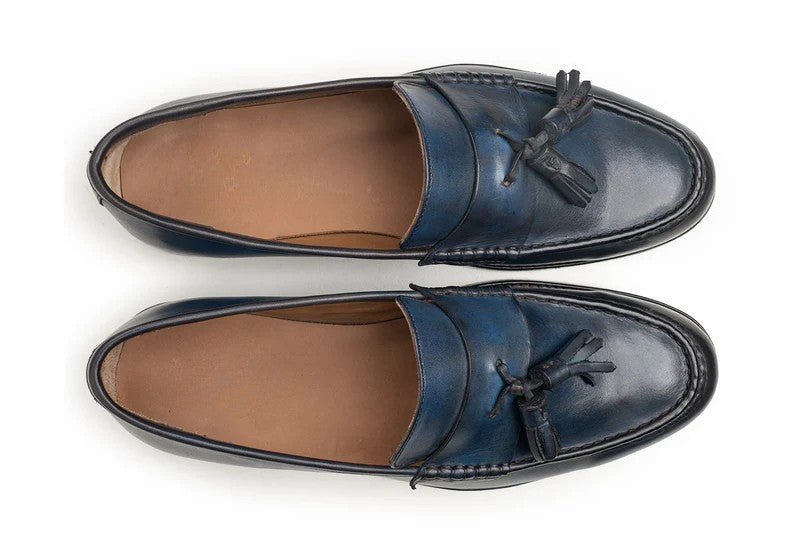 Rogan Navy Leather Loafers