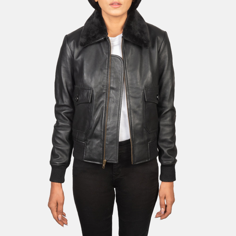 Elara Classic Bomber Leather Jacket